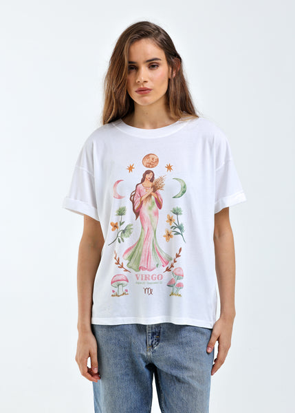 Virgo Cosmic Zodiac Vintage White Boyfriend Tee