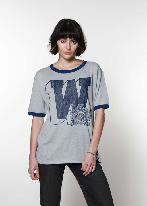W Heather Grey with Navy Ringer Tee