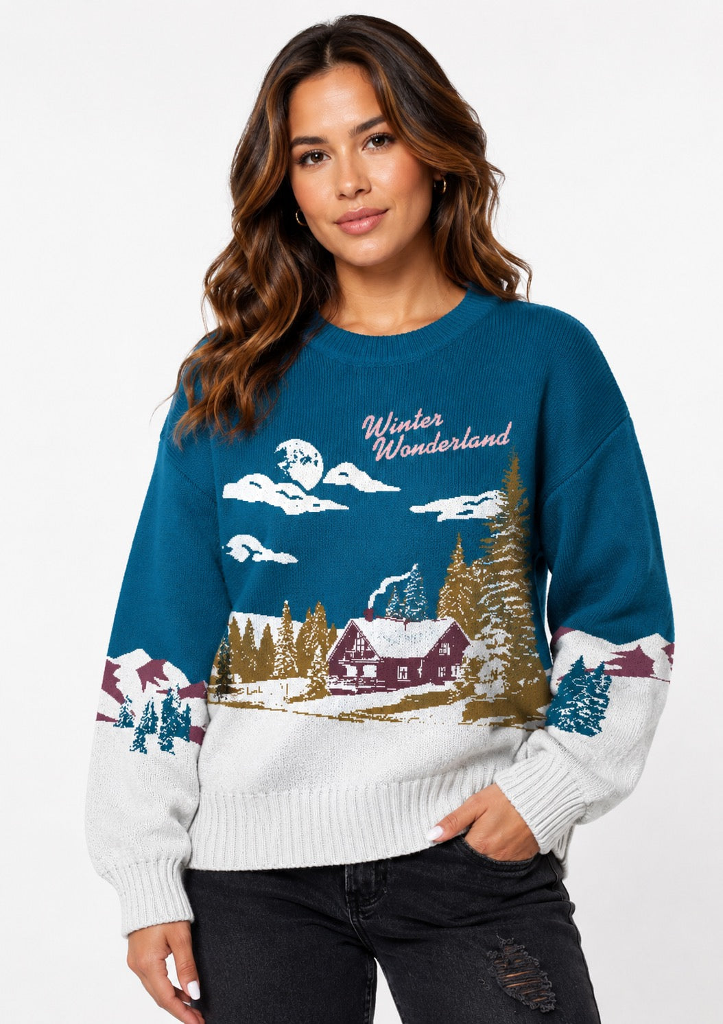Winter Wonderland Dark Aqua Oversized Sweater