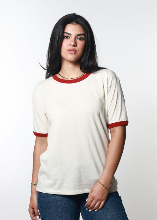 Bone & Red Slouchy Ringer Tee