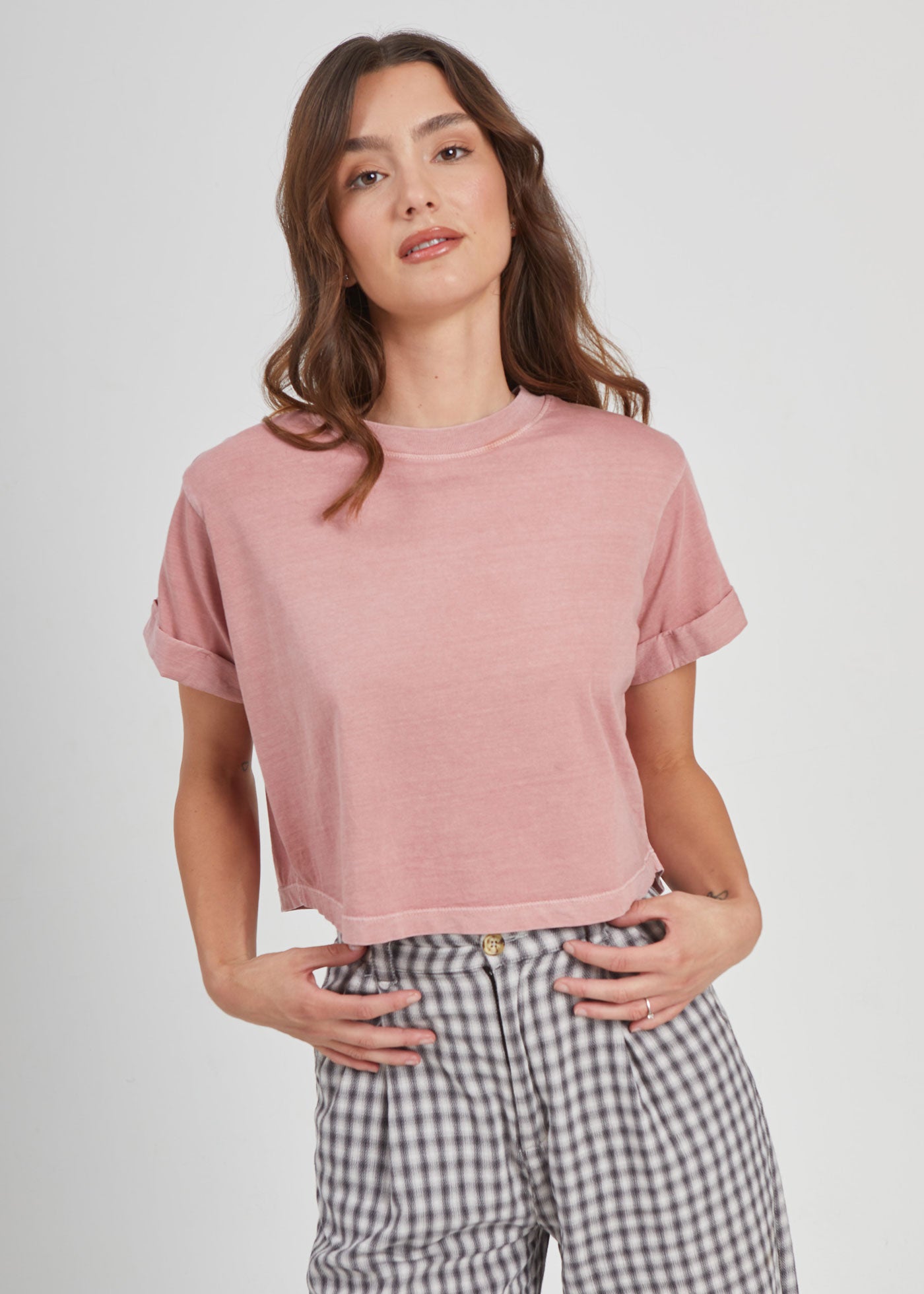 Dusty Pink Cropped Boyfriend Tee