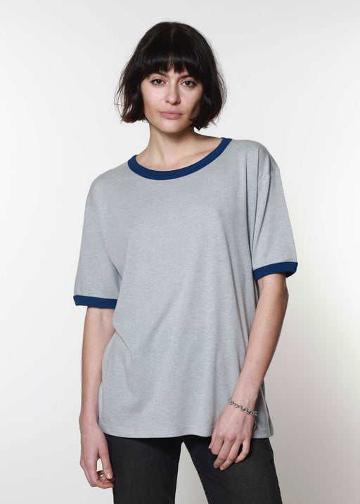 Heather Grey & Cobalt Slouchy Ringer Tee