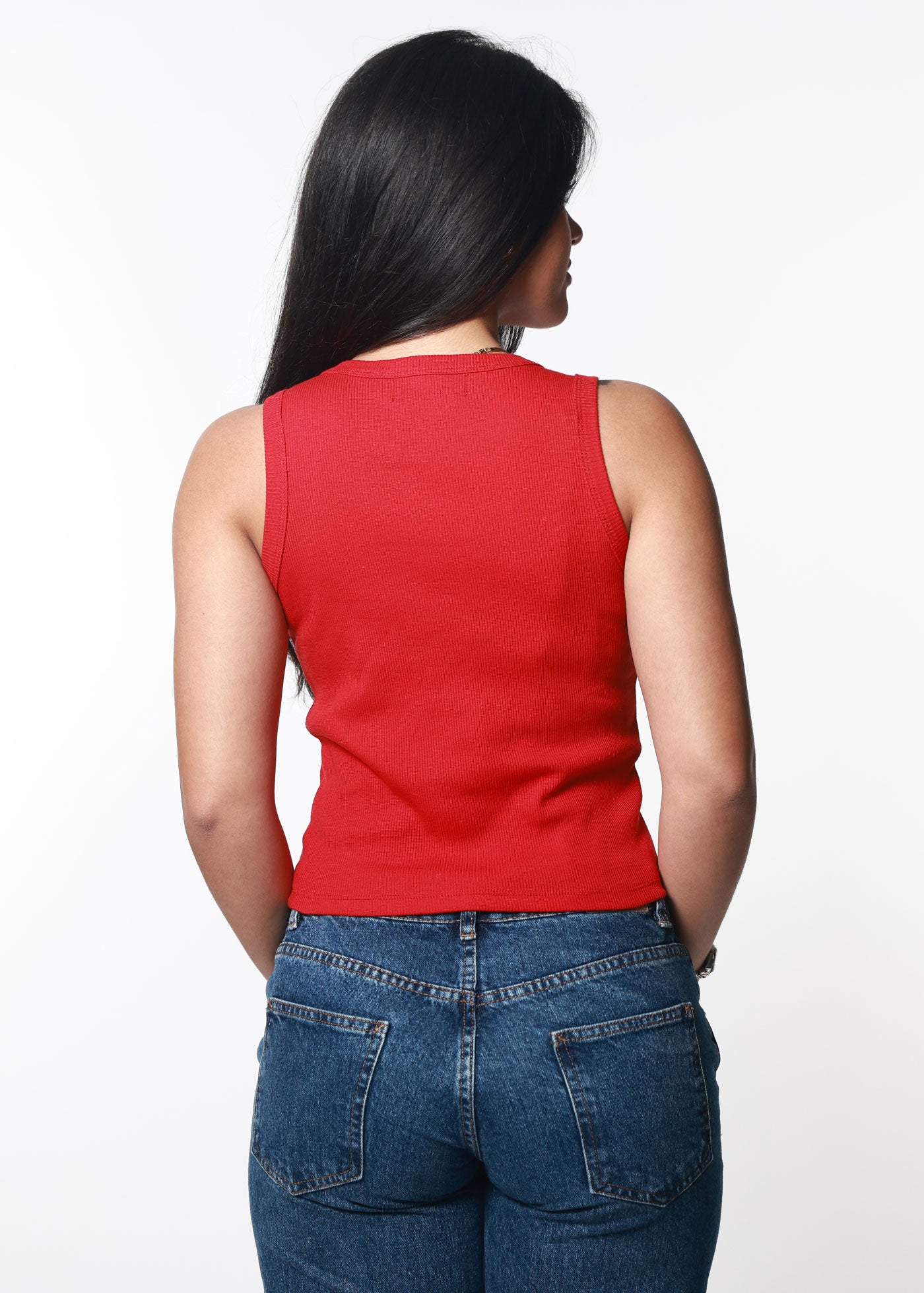 Red Ribbed Cropped Tank