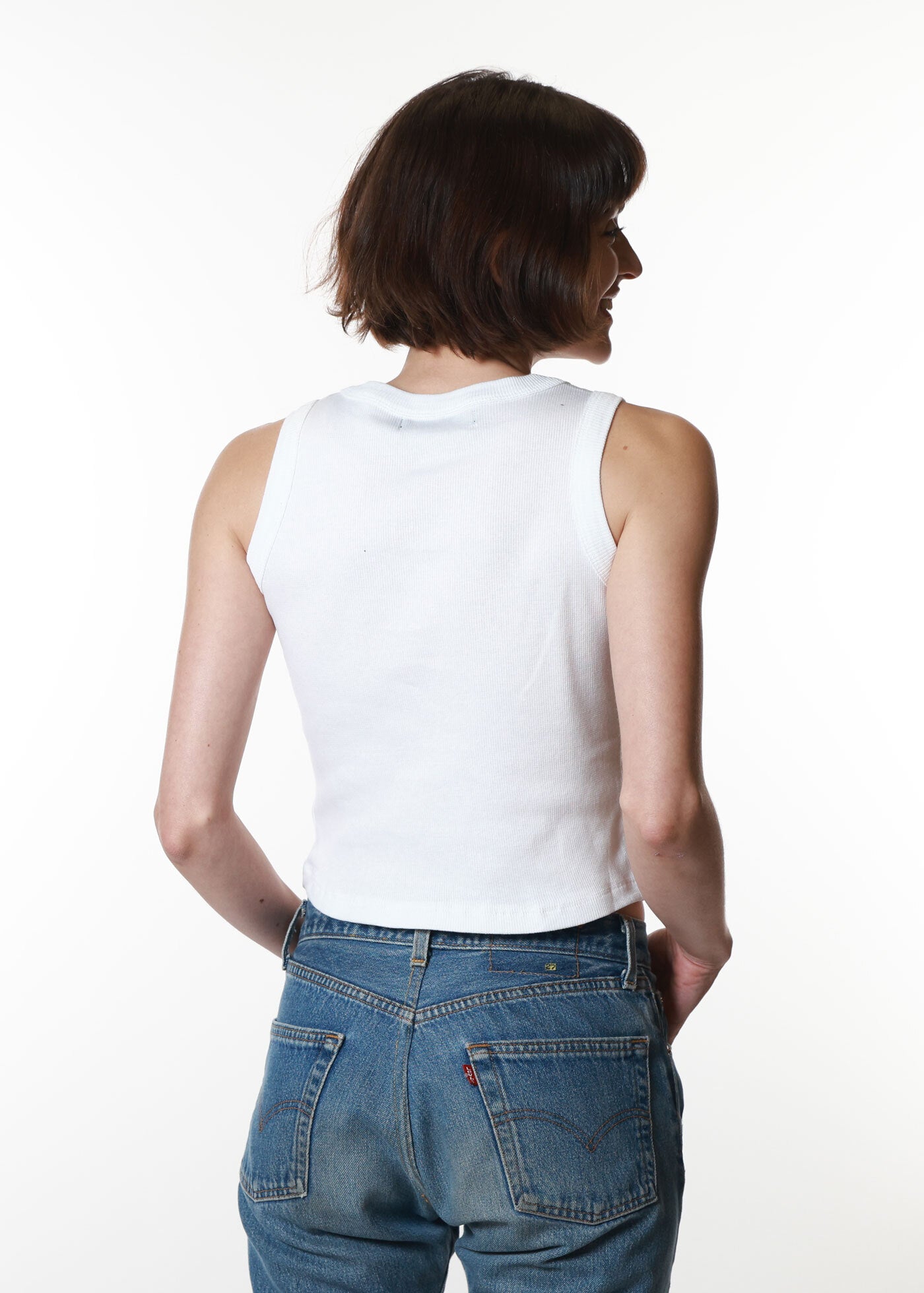 White Ribbed Crop Tank