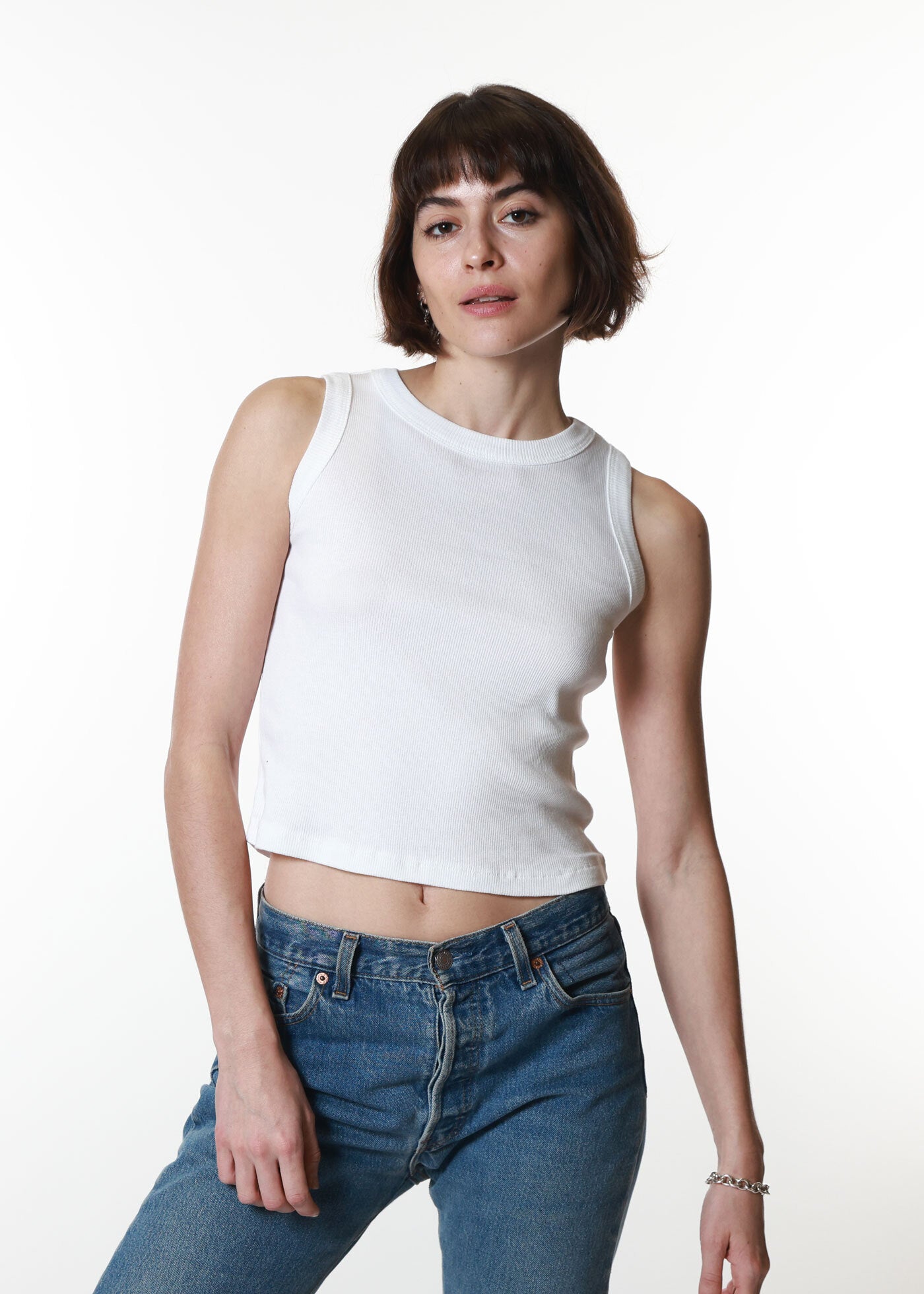 White Ribbed Crop Tank