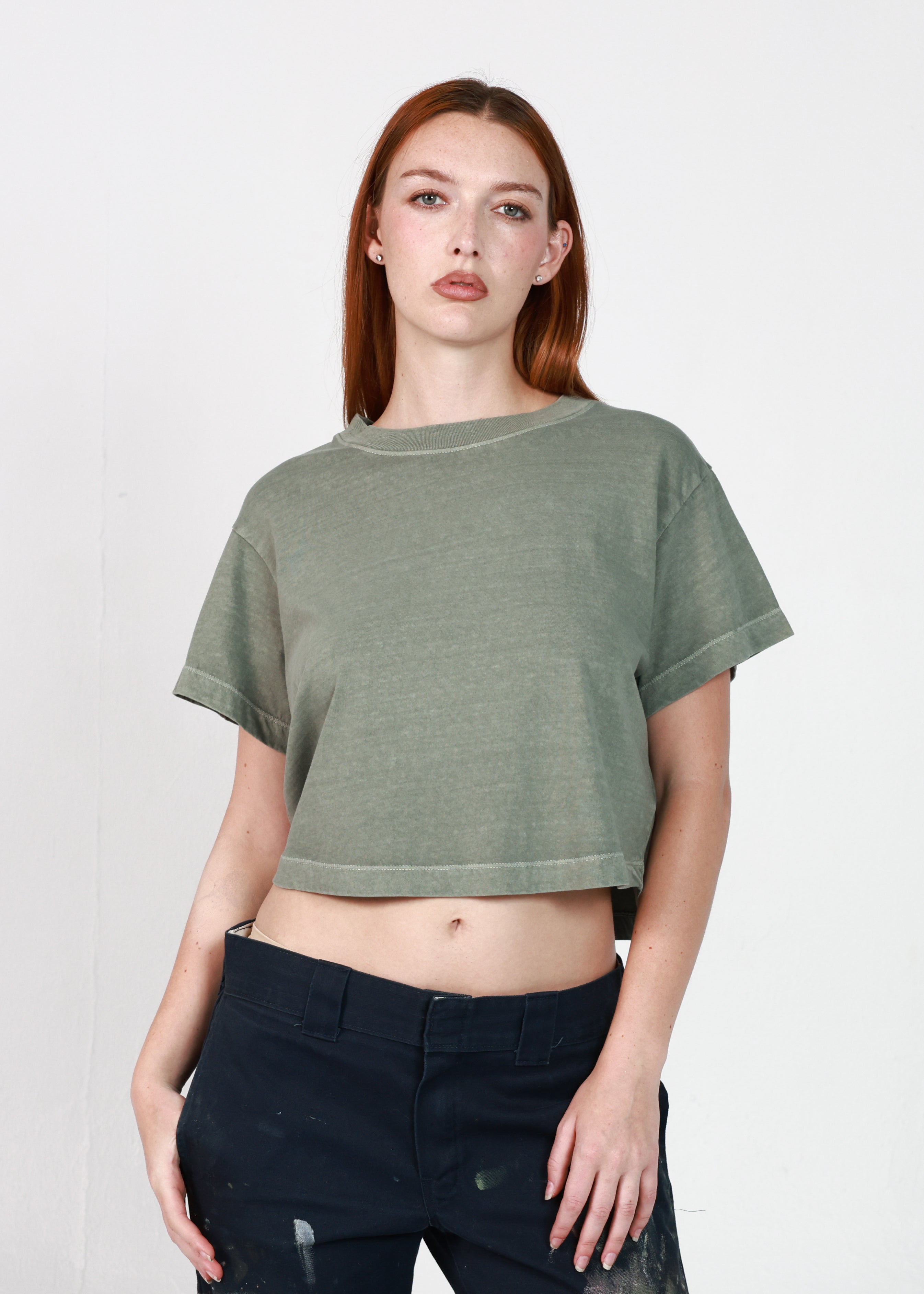 Army Green Oversized Crop Tee