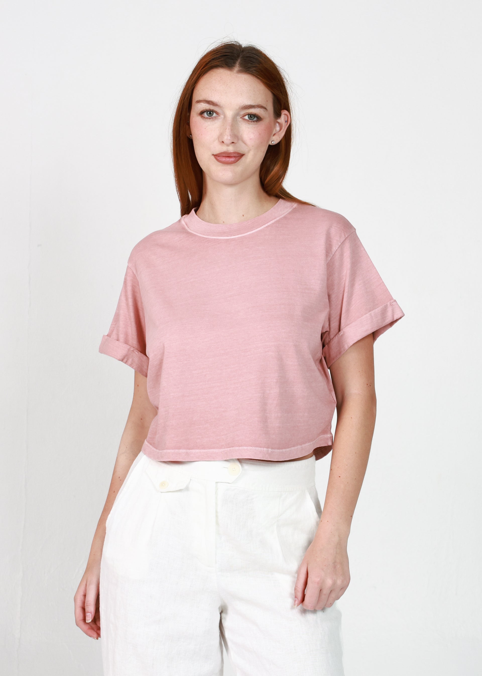 Dusty Pink Cropped Boyfriend Tee