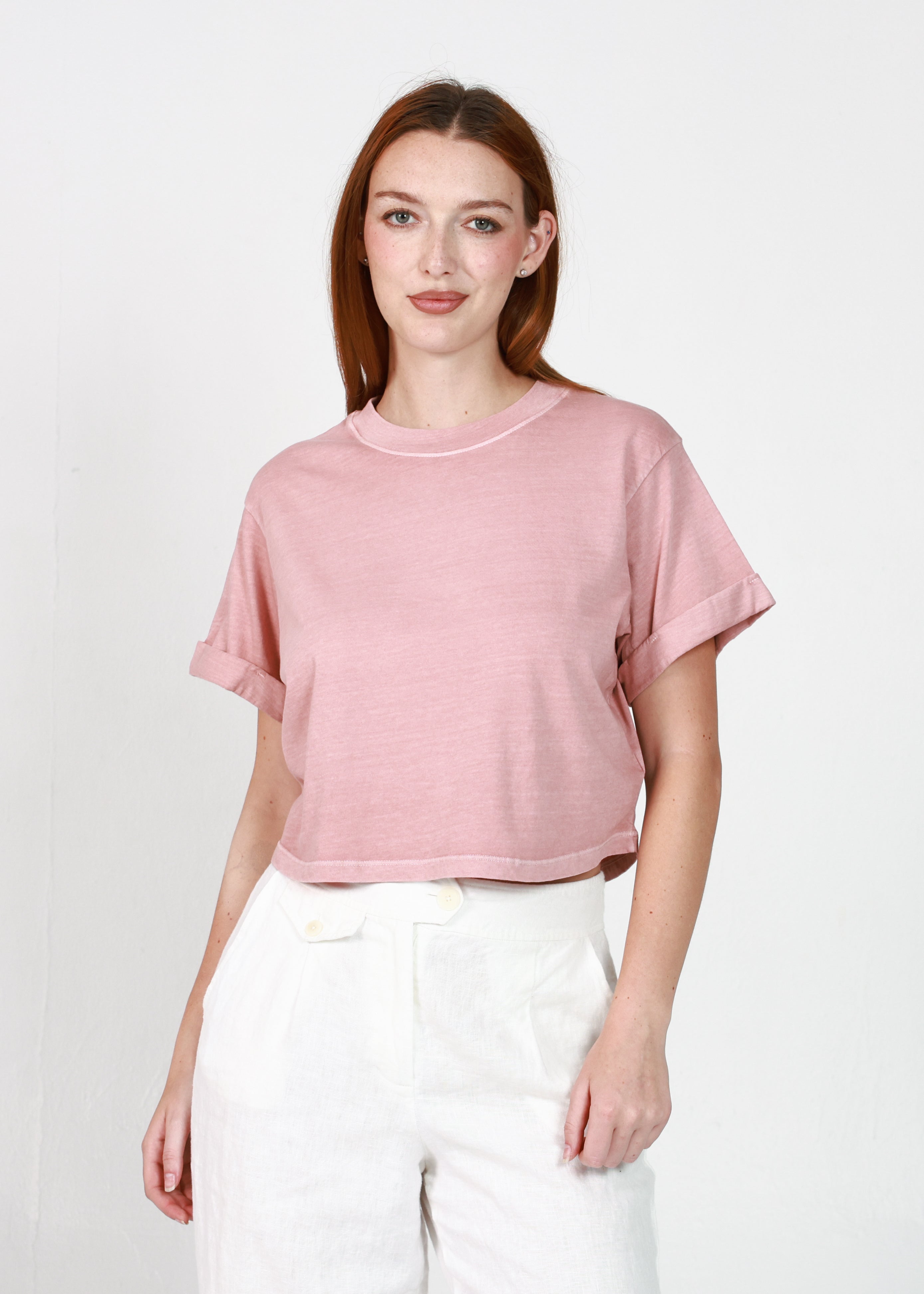 Dusty Pink Cropped Boyfriend Tee