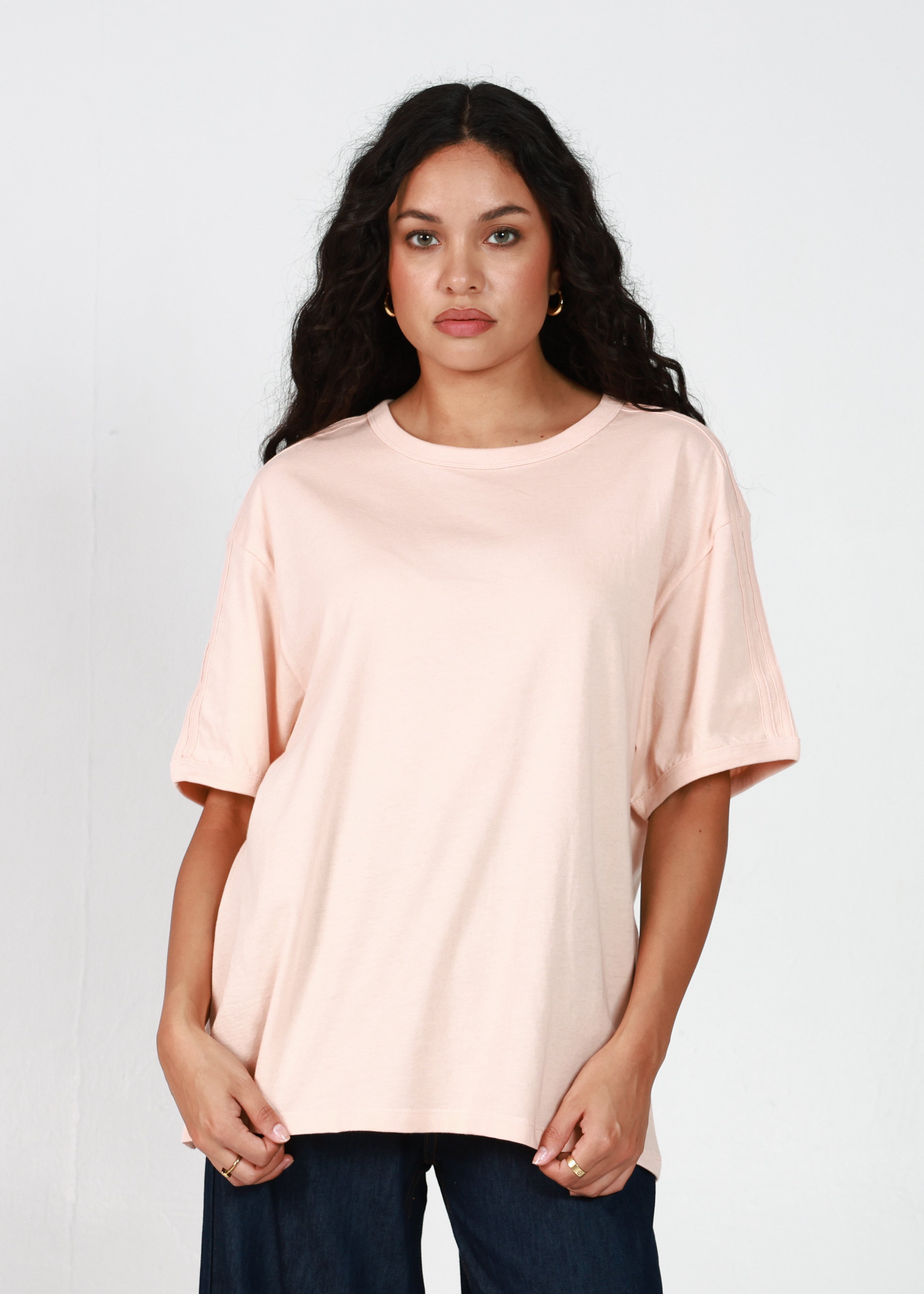 Peach Relaxed Fit Two Stripe Ringer Tee