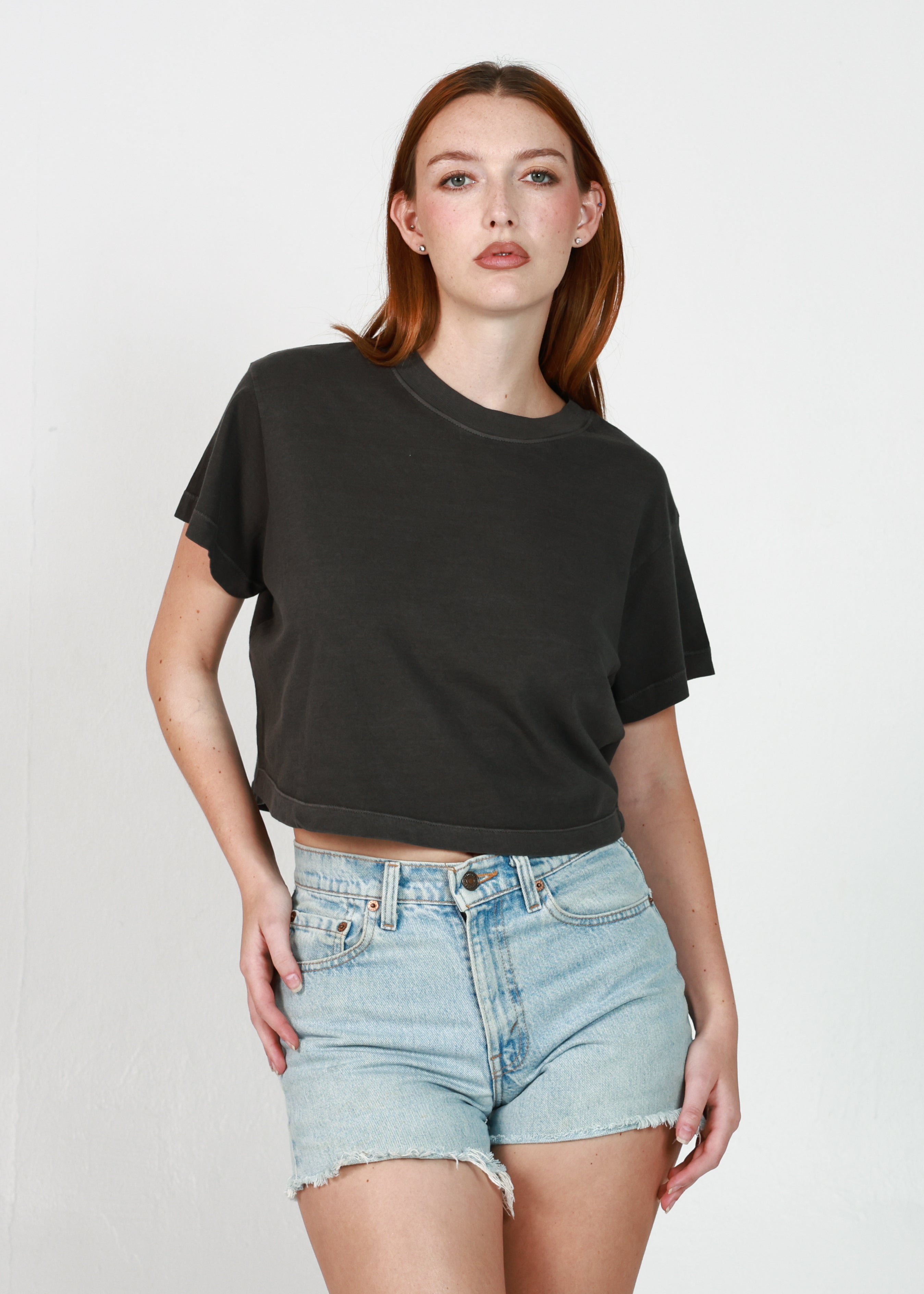 Vintage Black Oversized Crop Tee
