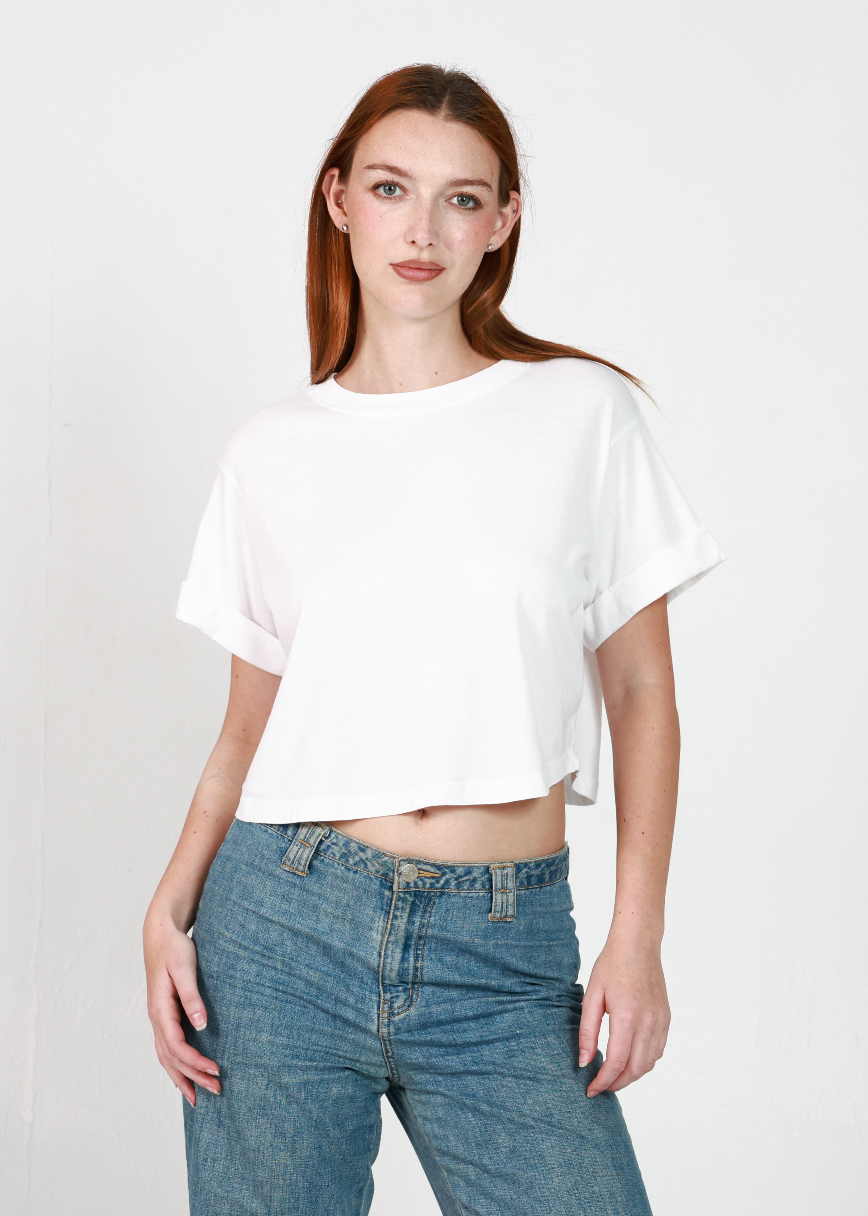 Vintage White Cropped Boyfriend Tee