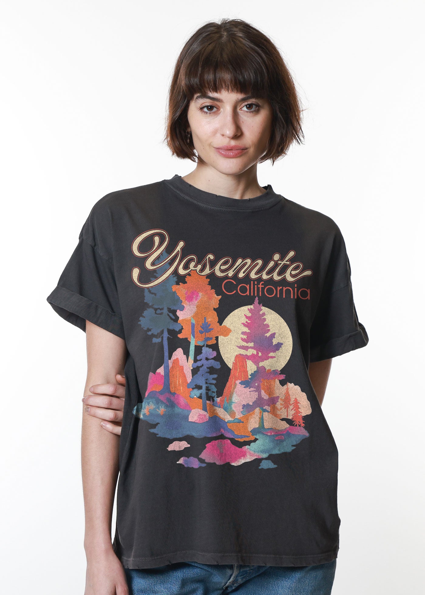 Yosemite California Vintage Black Boyfriend Tee