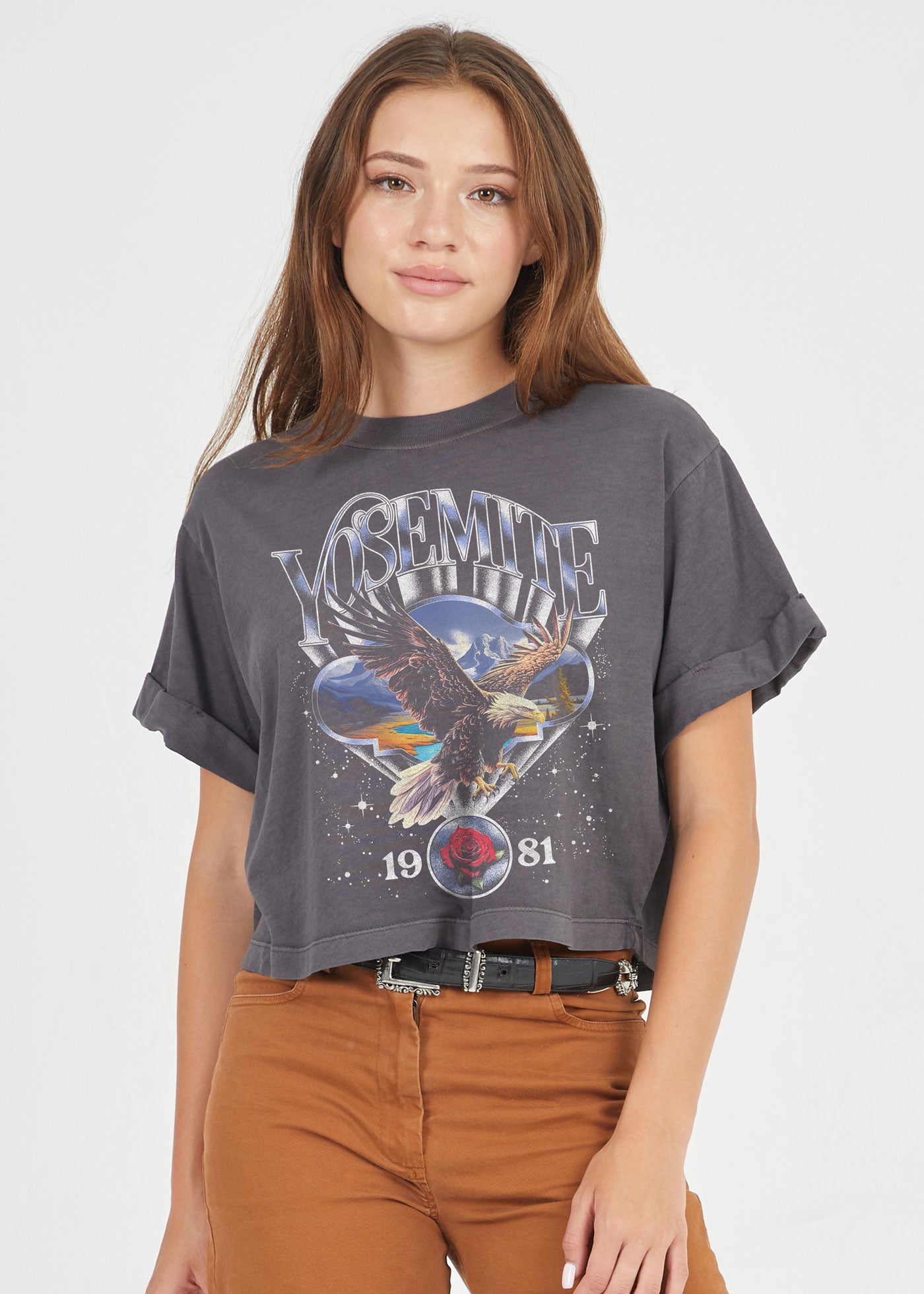 Yosemite Eagle Black Cropped Boyfriend Tee