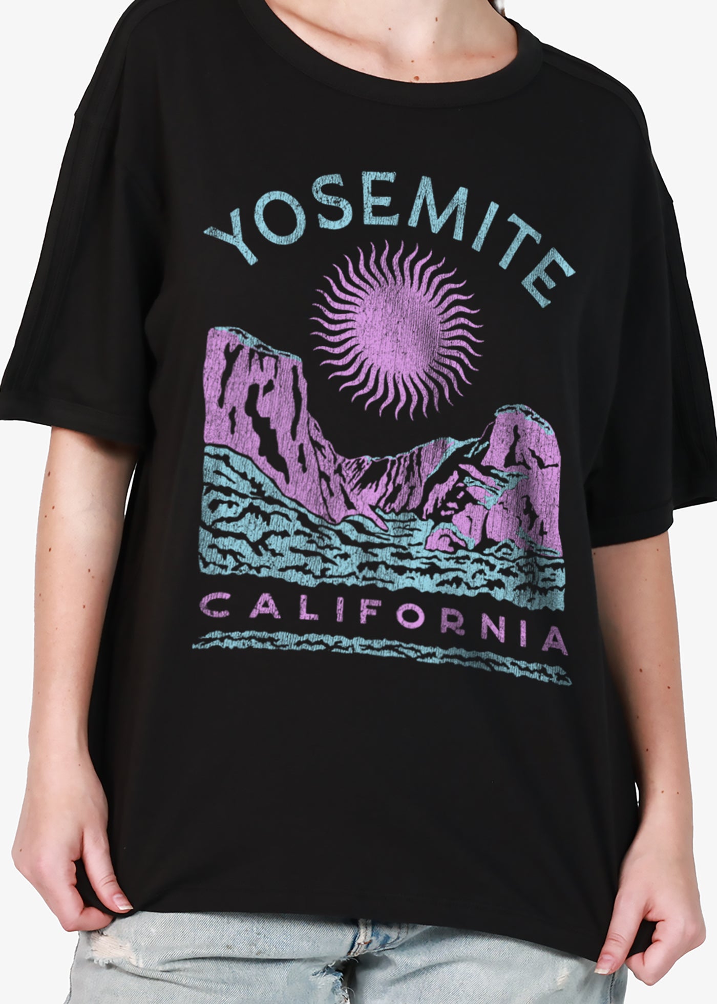 Yosemite Sun Black Relaxed Fit Two Stripe Ringer Tee