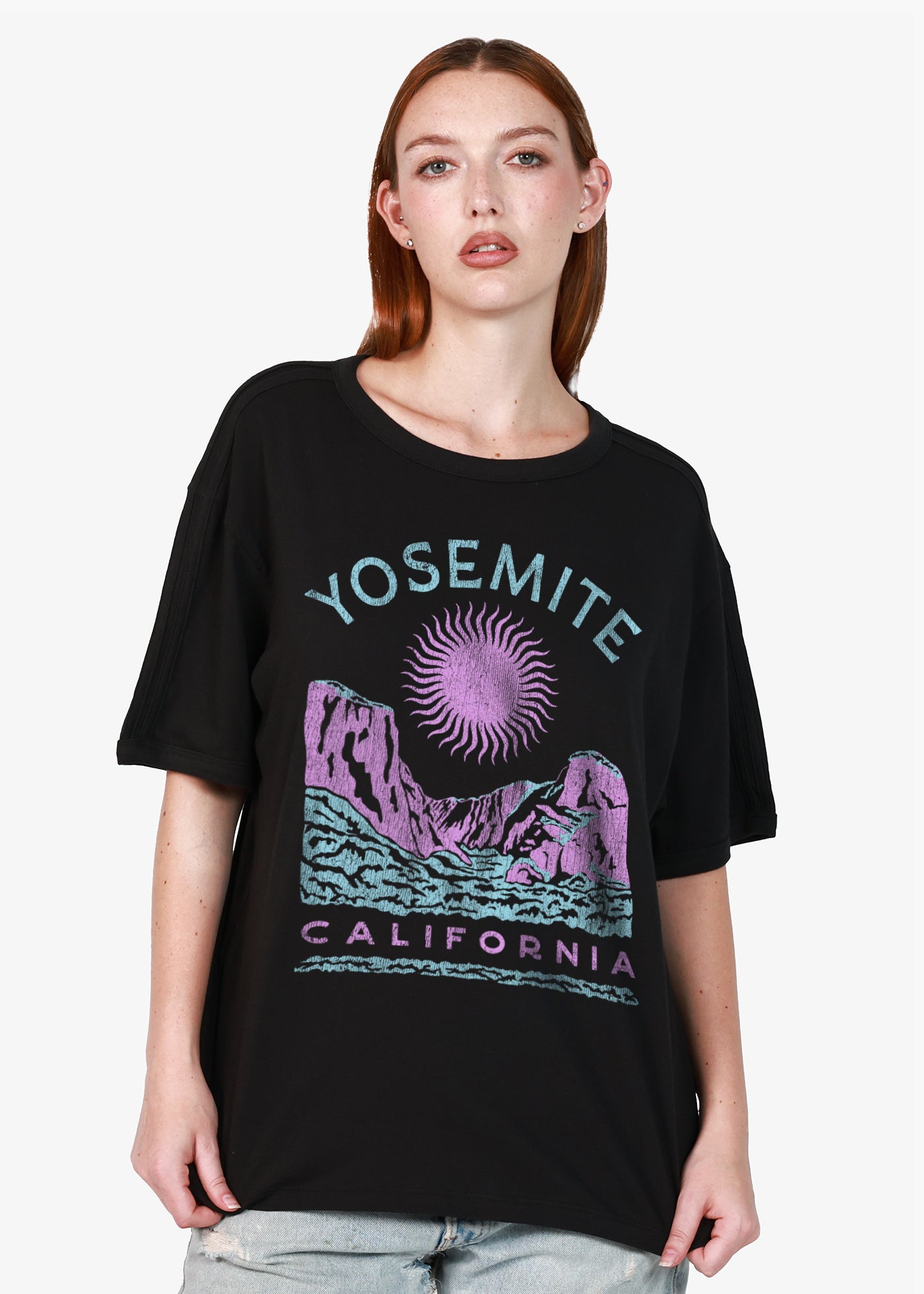 Yosemite Sun Black Relaxed Fit Two Stripe Ringer Tee