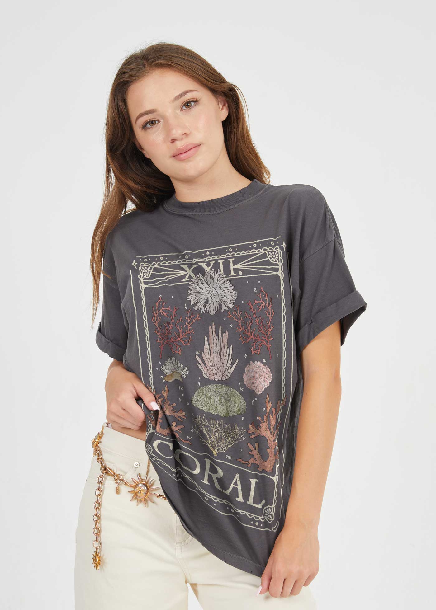 Coral Tarot Black Boyfriend Tee