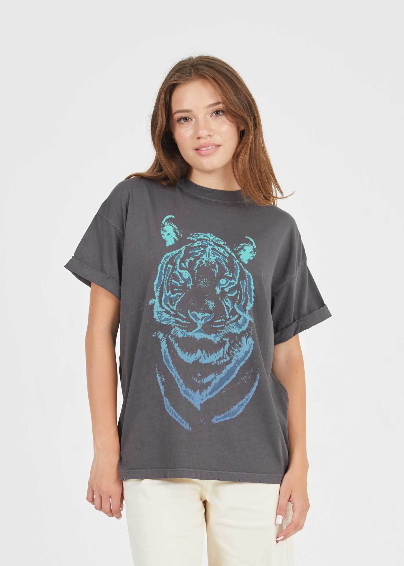 Tiger Stencil Black Boyfriend Tee