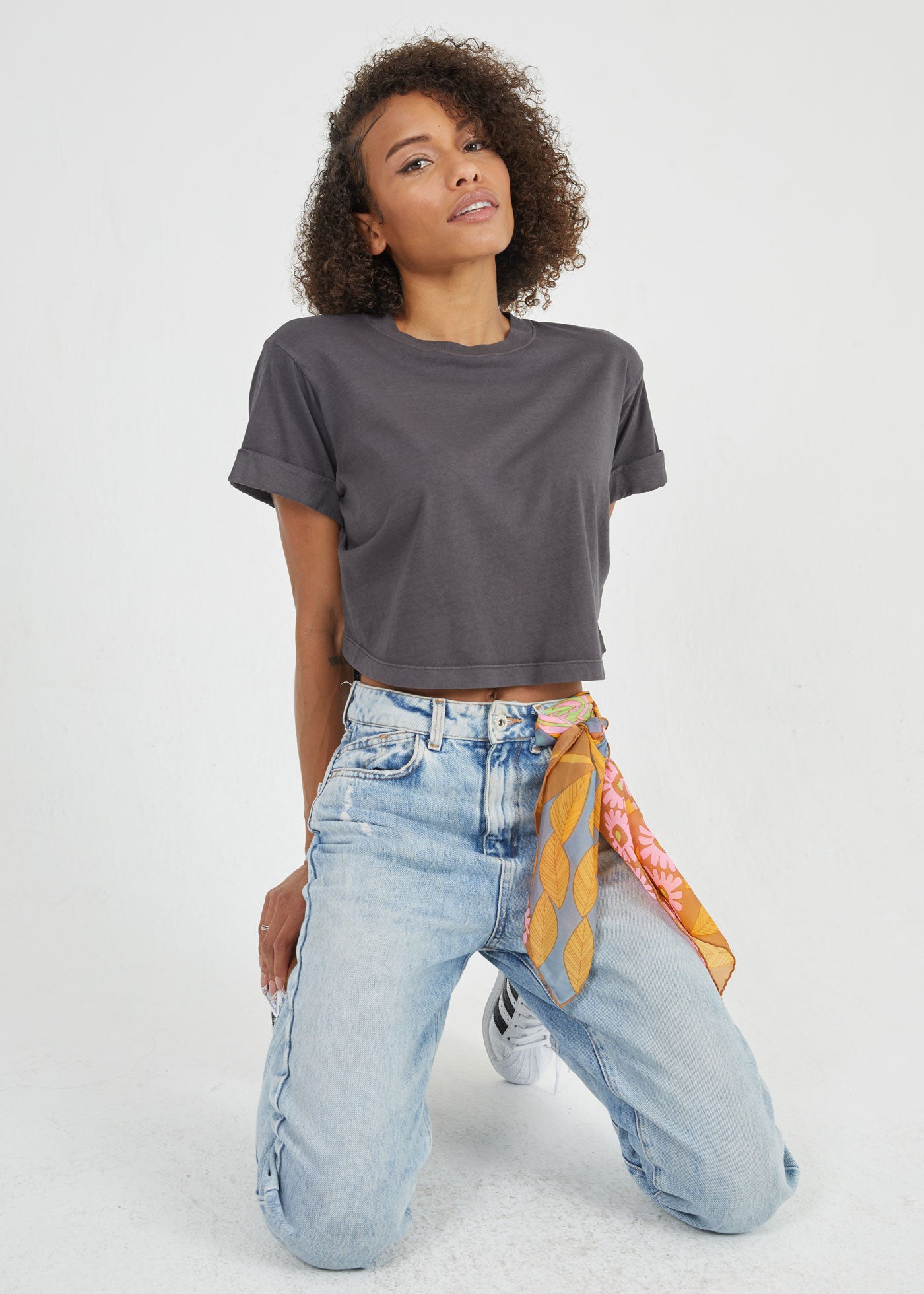 Vintage Black Crop Boyfriend Tee