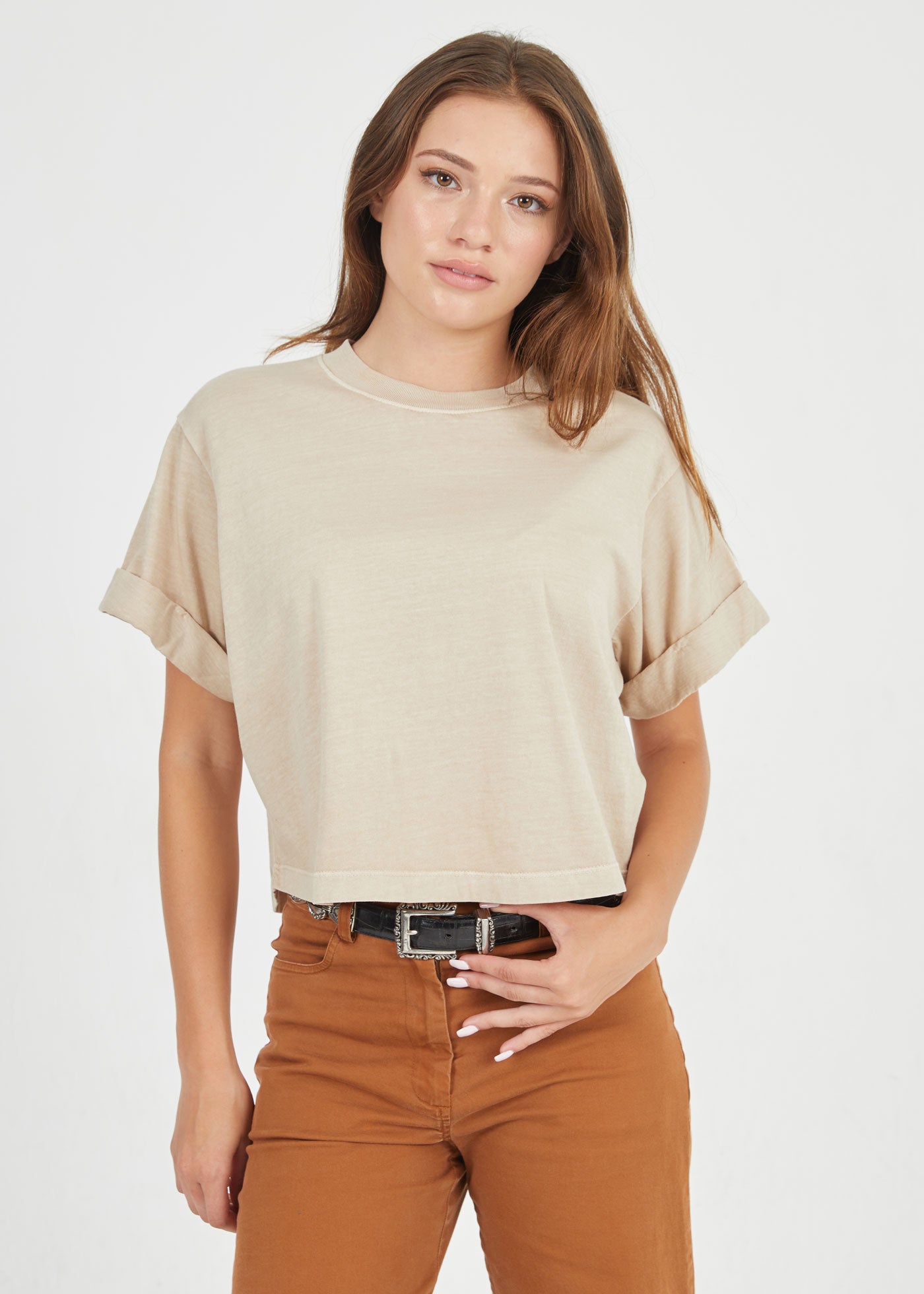 Sand Cropped Boyfriend Tee